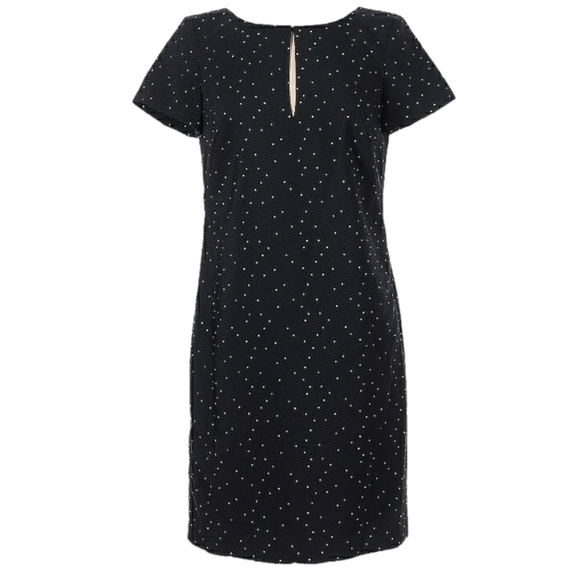 Ann Taylor Womens Dress Navy Blue Polka Dot Jacquard Sheath Cap Sleeve Scoop 2 - Picture 2 of 10
